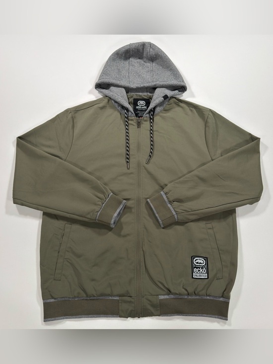 Ecko Unlimited Other - Ecko Unltd Mens Hooded Bomber Jacket Size XL Olive Green Full Zip Windbreaker
